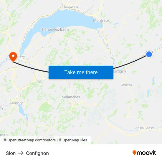 Sion to Confignon map