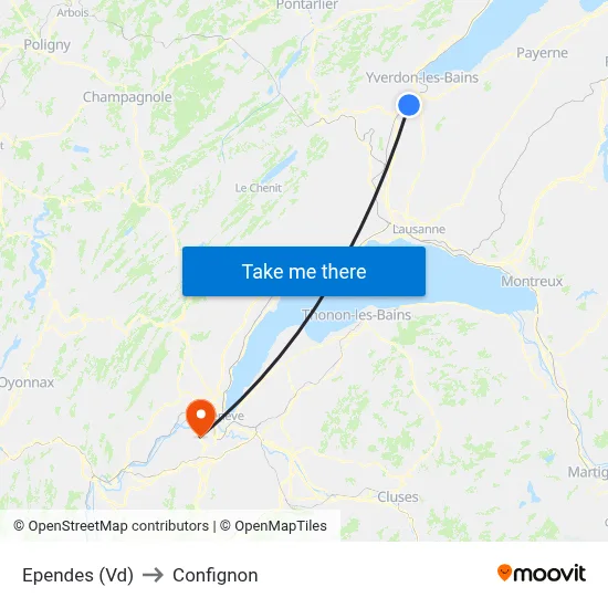 Ependes (Vd) to Confignon map