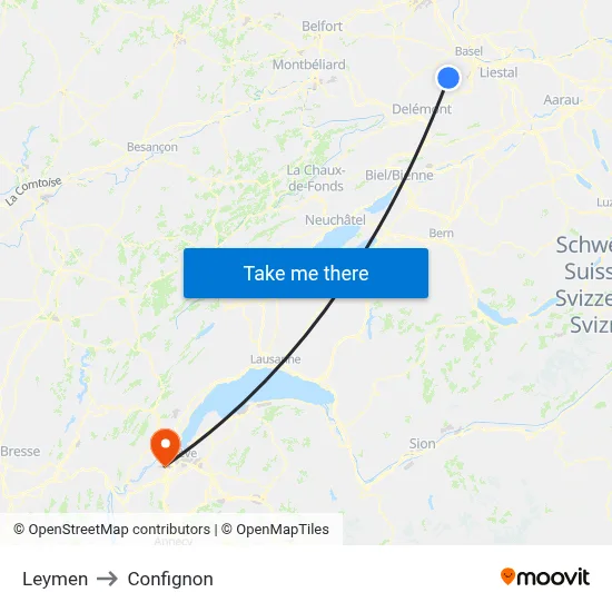 Leymen to Confignon map
