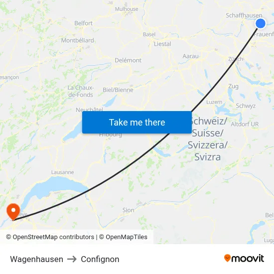 Wagenhausen to Confignon map