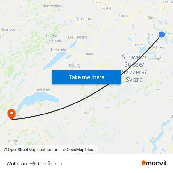 Wollerau to Confignon map