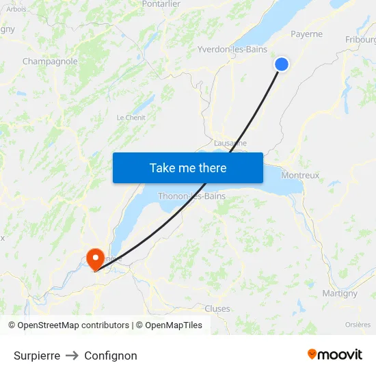 Surpierre to Confignon map