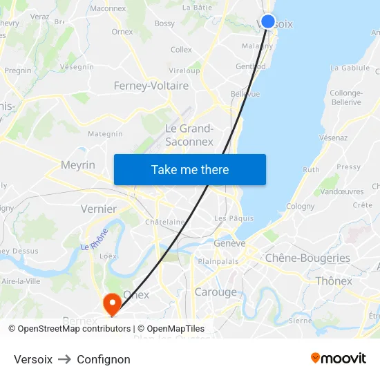 Versoix to Confignon map