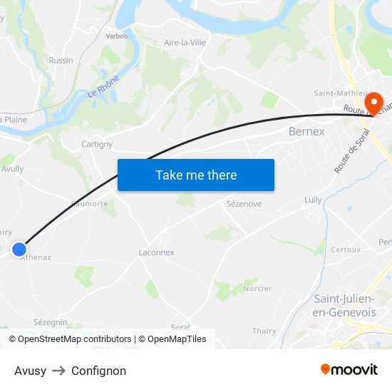Avusy to Confignon map