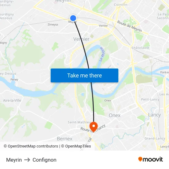 Meyrin to Confignon map