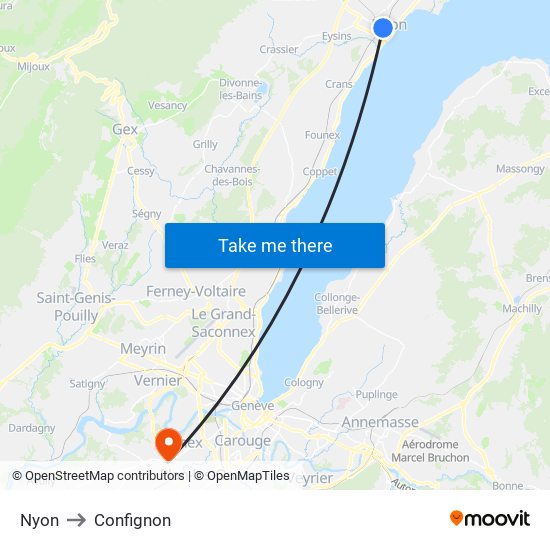 Nyon to Confignon map