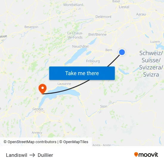 Landiswil to Duillier map