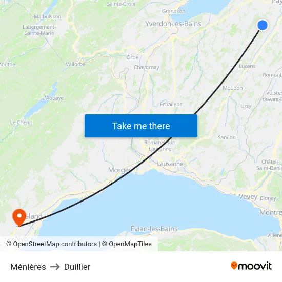 Ménières to Duillier map