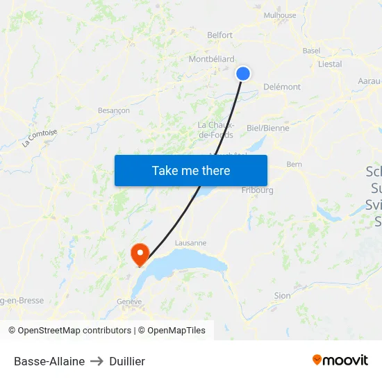 Basse-Allaine to Duillier map