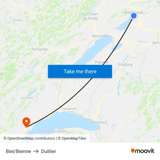 Biel/Bienne to Duillier map