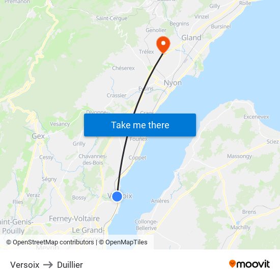 Versoix to Duillier map