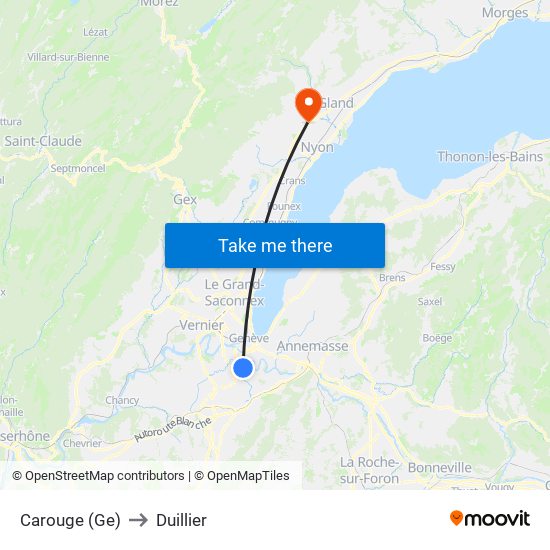 Carouge (Ge) to Duillier map