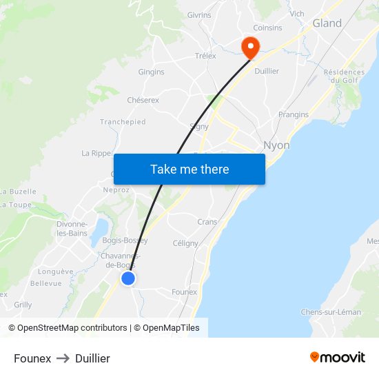 Founex to Duillier map