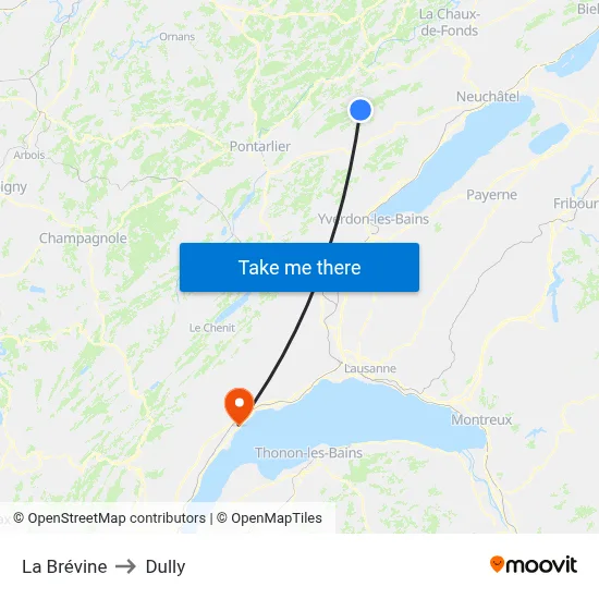 La Brévine to Dully map