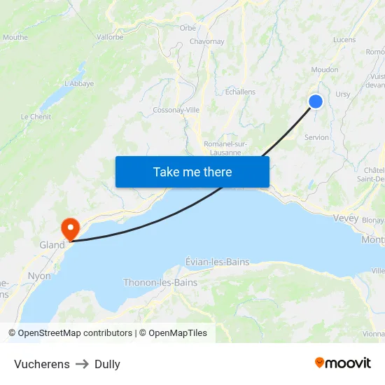 Vucherens to Dully map