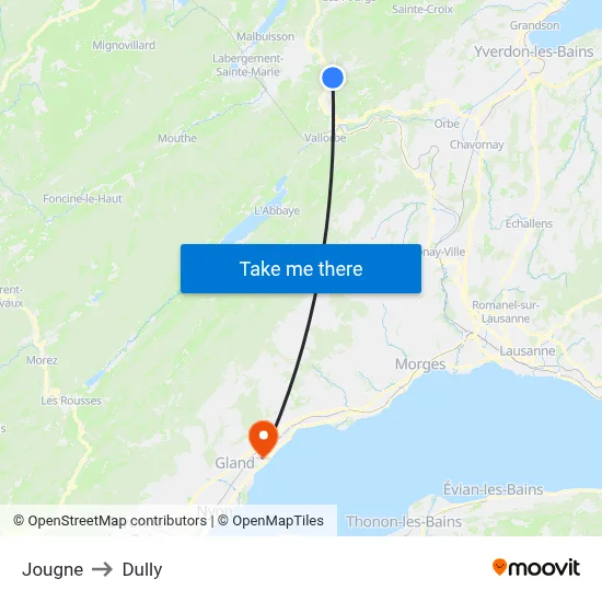Jougne to Dully map