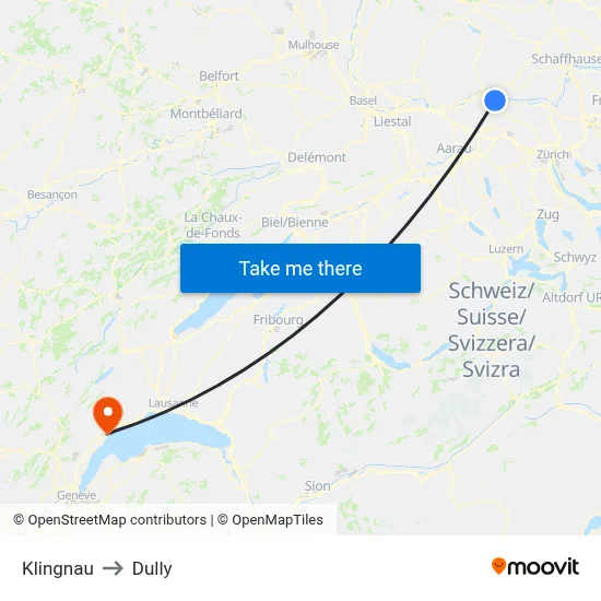 Klingnau to Dully map