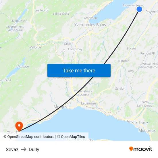 Sévaz to Dully map