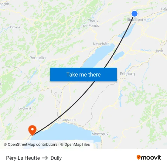 Péry-La Heutte to Dully map