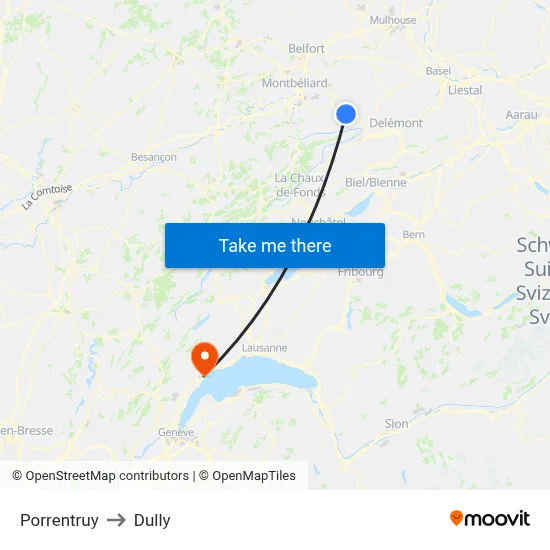 Porrentruy to Dully map