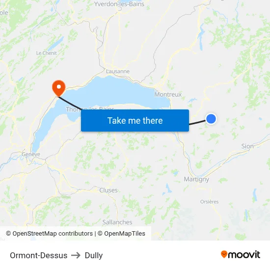 Ormont-Dessus to Dully map