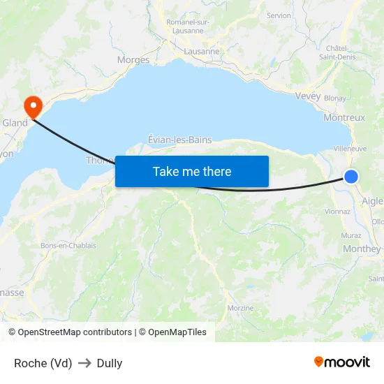 Roche (Vd) to Dully map