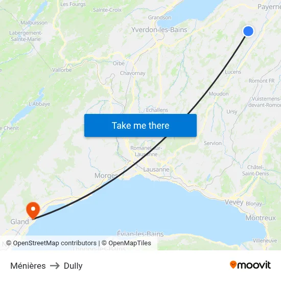 Ménières to Dully map