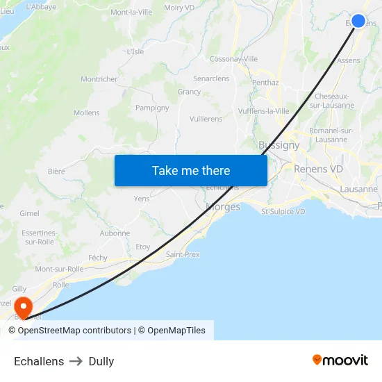 Echallens to Dully map