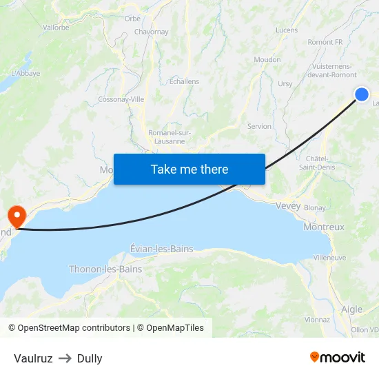 Vaulruz to Dully map