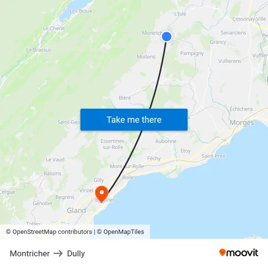 Montricher to Dully map