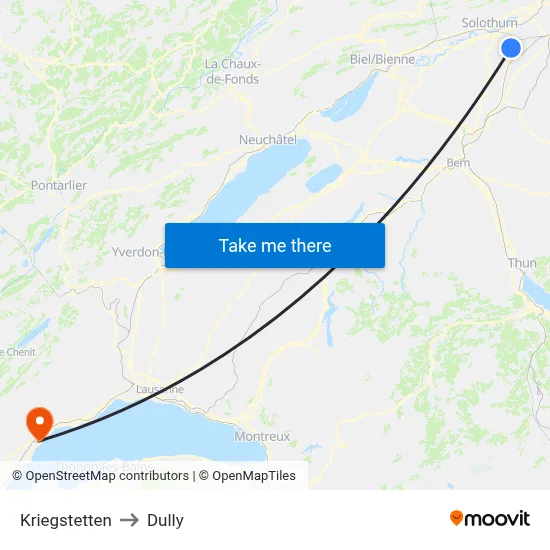 Kriegstetten to Dully map