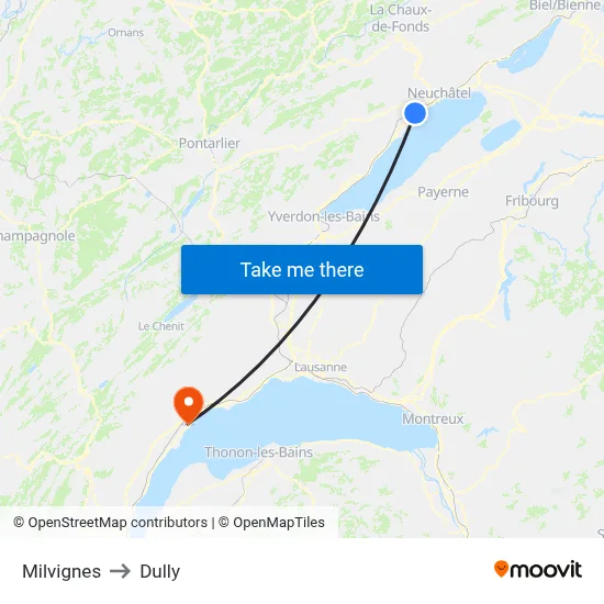 Milvignes to Dully map