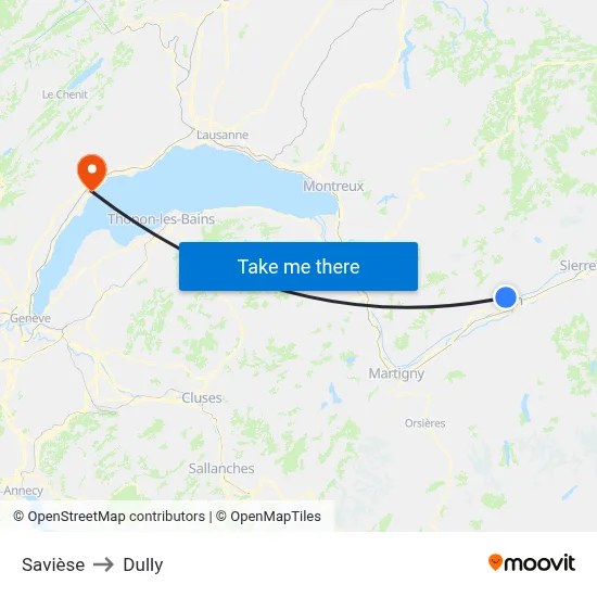 Savièse to Dully map