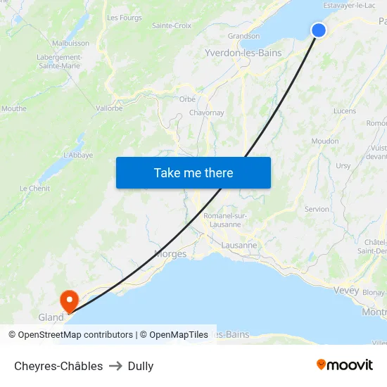 Cheyres-Châbles to Dully map