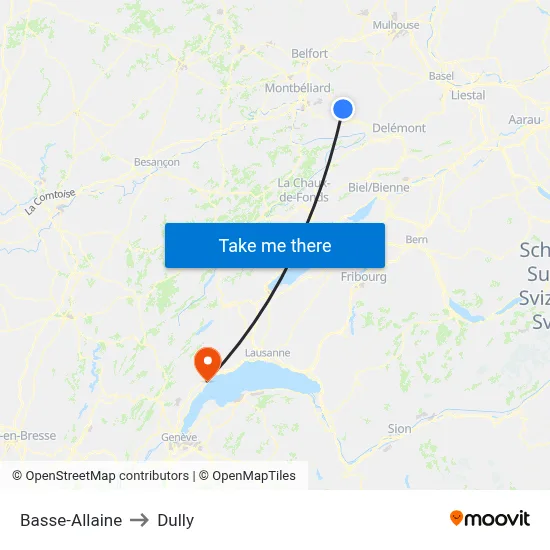 Basse-Allaine to Dully map