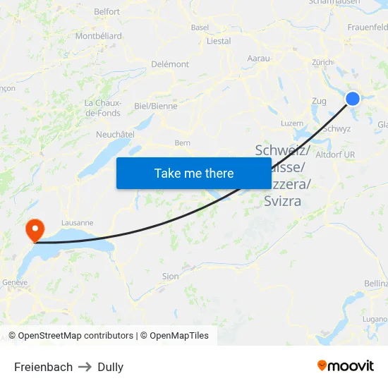 Freienbach to Dully map