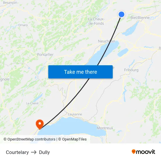 Courtelary to Dully map