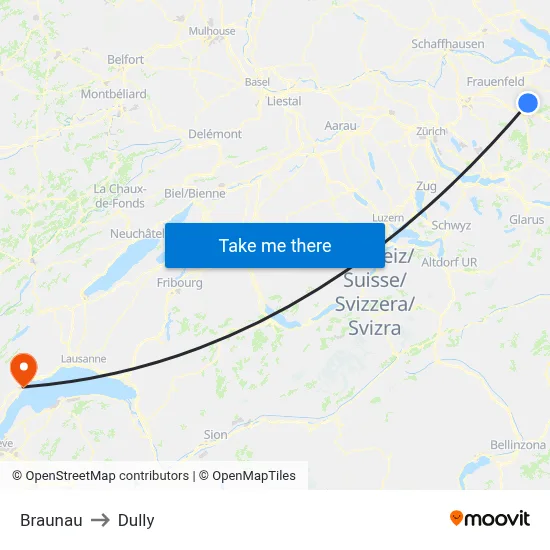 Braunau to Dully map