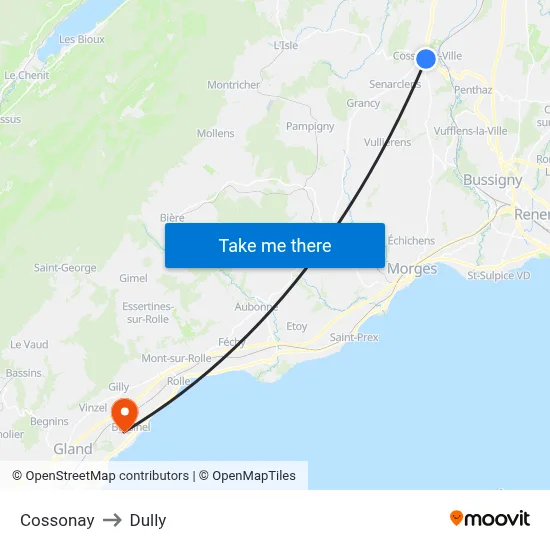 Cossonay to Dully map