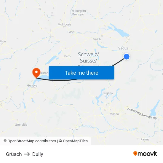 Grüsch to Dully map