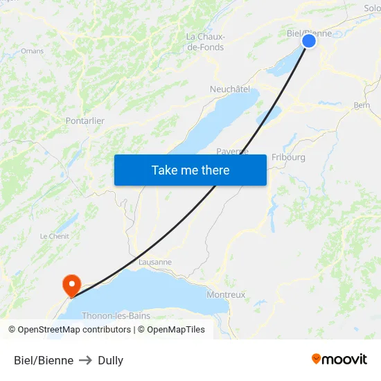 Biel/Bienne to Dully map