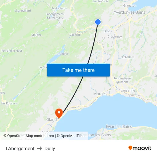 L'Abergement to Dully map