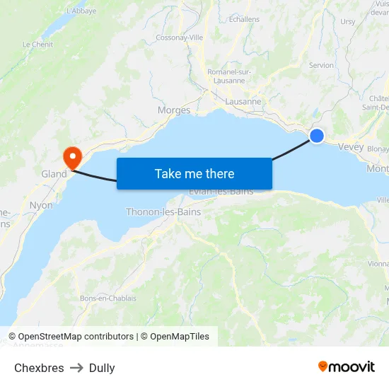 Chexbres to Dully map