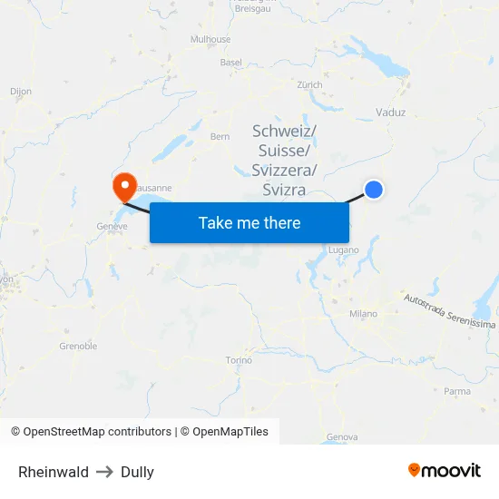 Rheinwald to Dully map