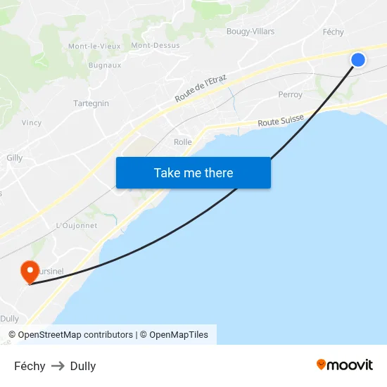 Féchy to Dully map