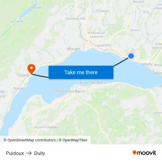Puidoux to Dully map