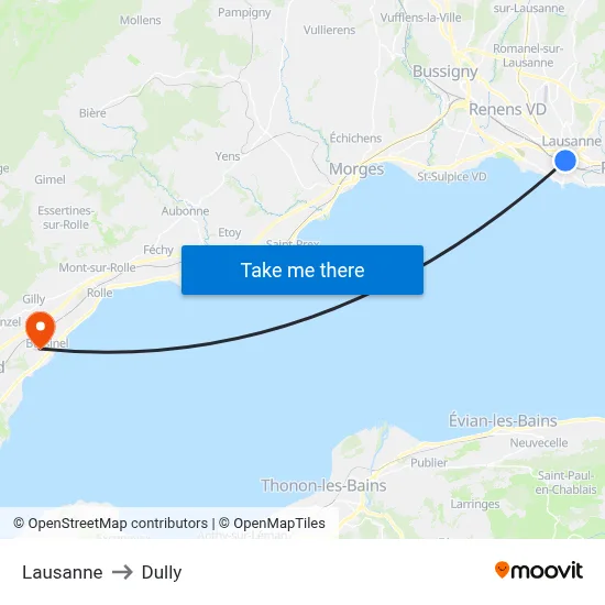 Lausanne to Dully map