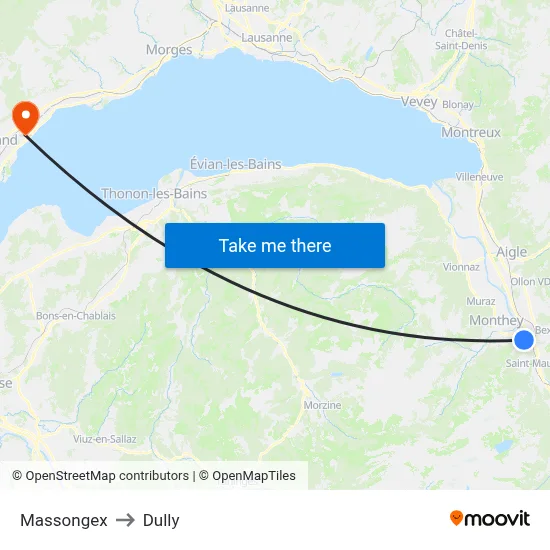 Massongex to Dully map