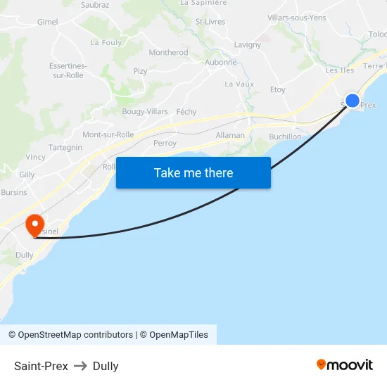 Saint-Prex to Dully map