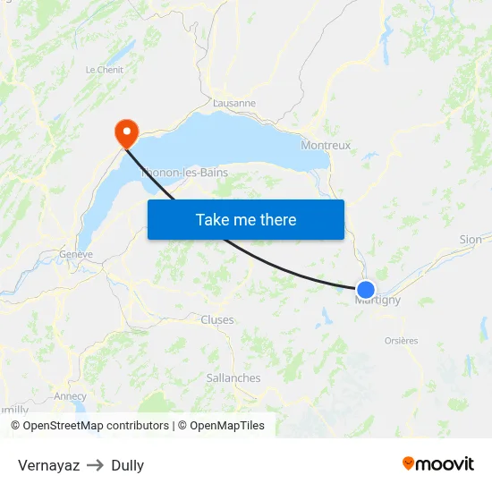Vernayaz to Dully map